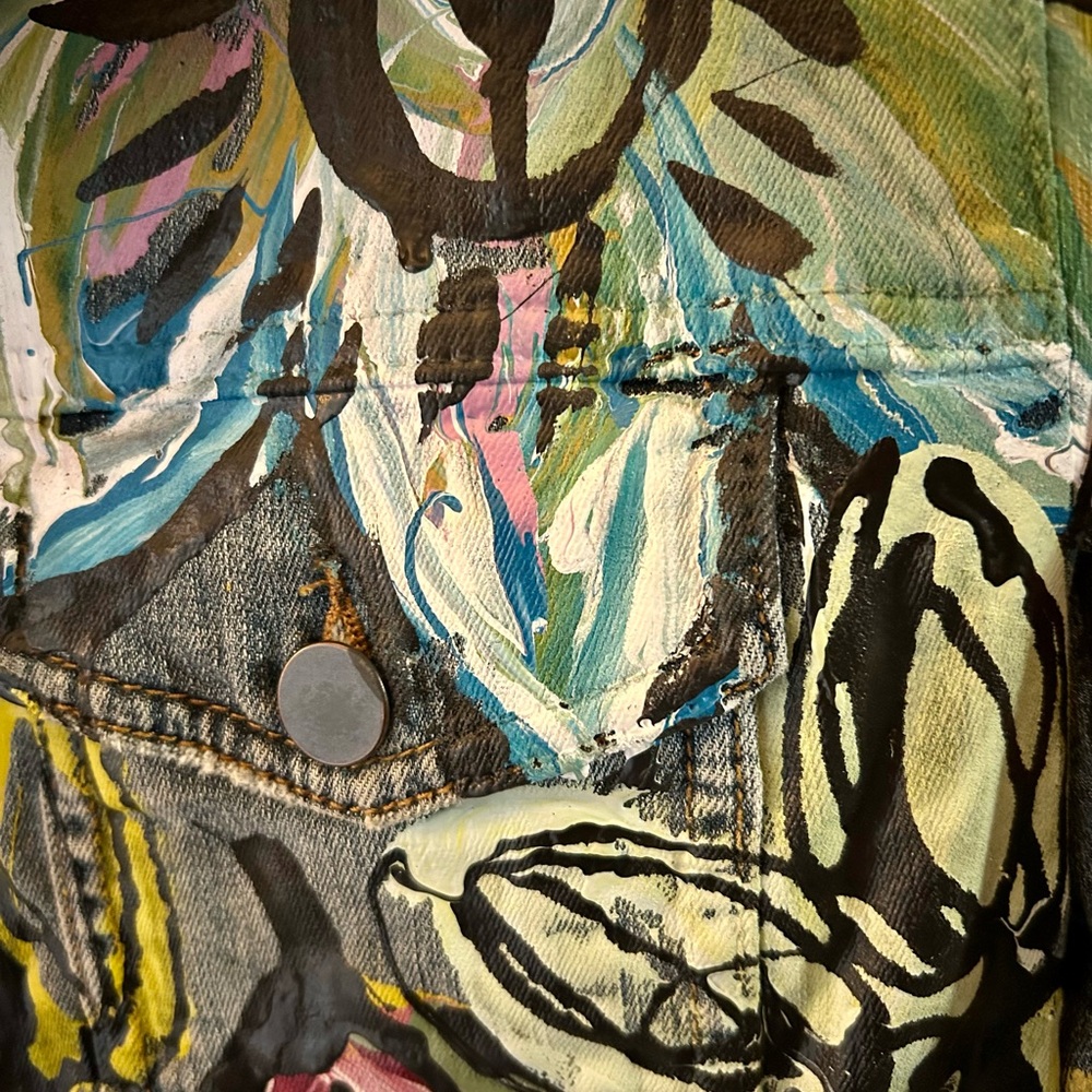 Nonnel + Nitruc Hand Painted Denim Jacket on Kit from the Kloth Size S NWT - Picture 3 of 6